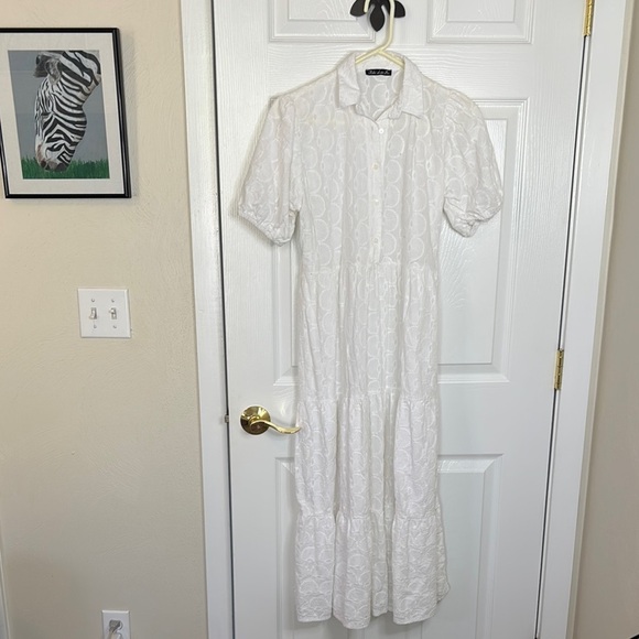 Kiki Life Dresses & Skirts - Kiki Life White Eyelet Midi Dress Shell Design 3 Tiers Size Sm/Med